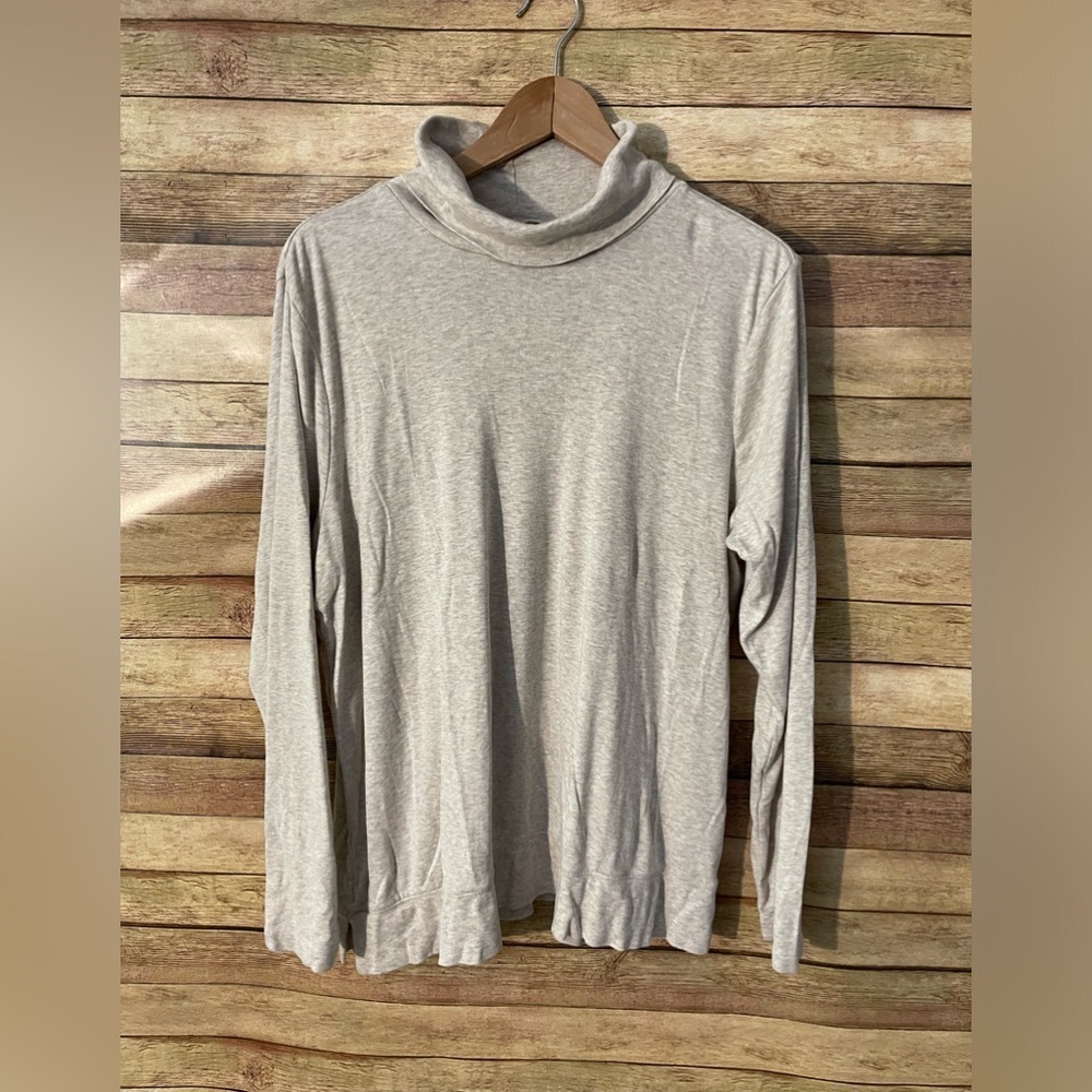 J Jill Women's Beige Cream Perfect Pima Side Vent Turtleneck Tunic Top Medium